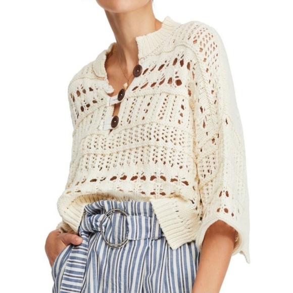 Free People Sweaters - FREE PEOPLE Dreams Tonight Crochet In Ivory Knit Sweater NWOT
